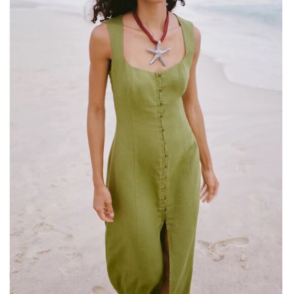 Zara Olive Green Midi Dress - Picture 3 of 15